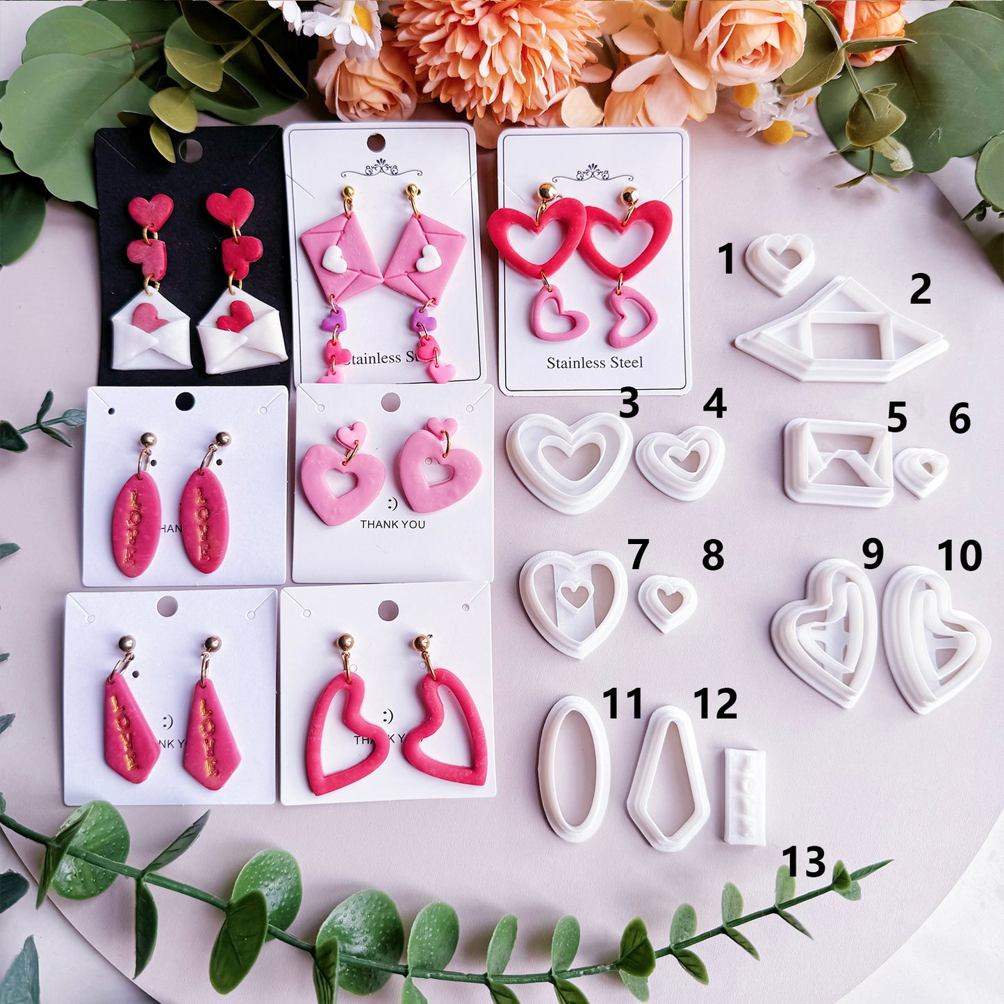 Valentine's Day Polymer Clay Cutters Set | LOVE Envelope Earring Clay Cutters