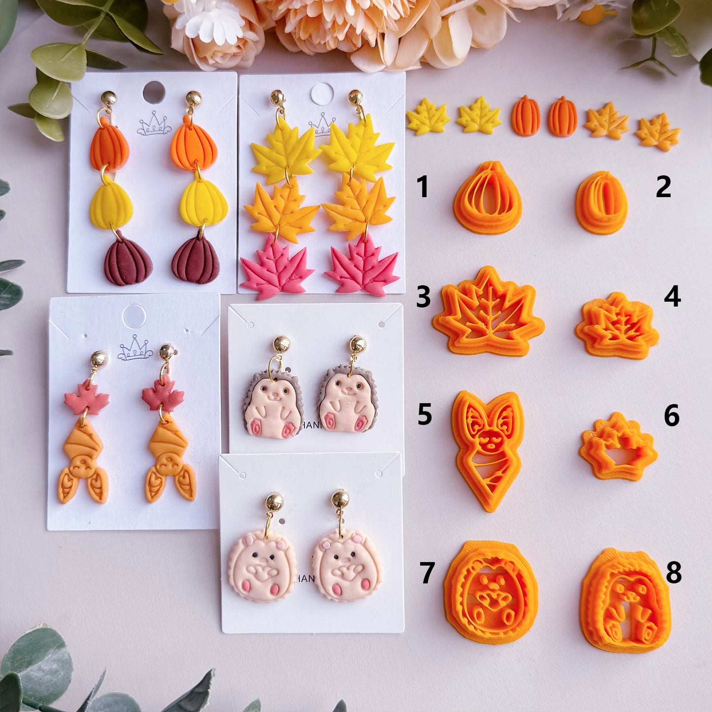 Fall Maple Leaf and Pumpkin Hedgehog Clay Cutters